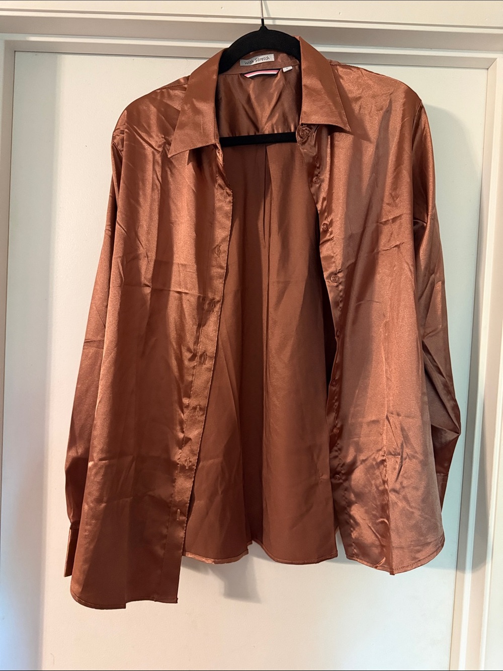 Satin Button-Up Shirt in Copper Brown